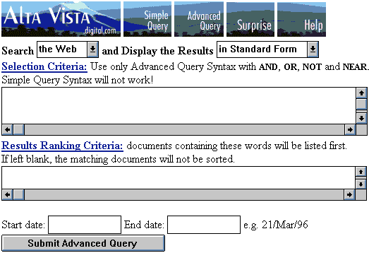 Screenshot of the Alta Vista user interface