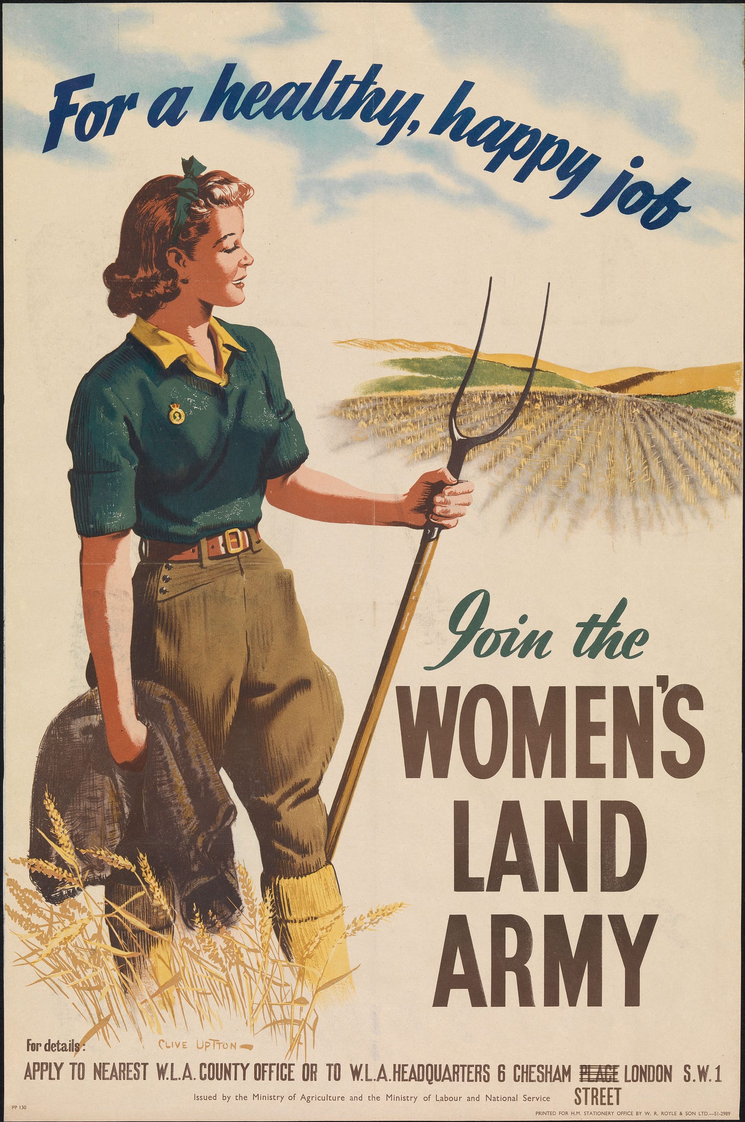 Women’s Land Army promotional poster, circa 1930s