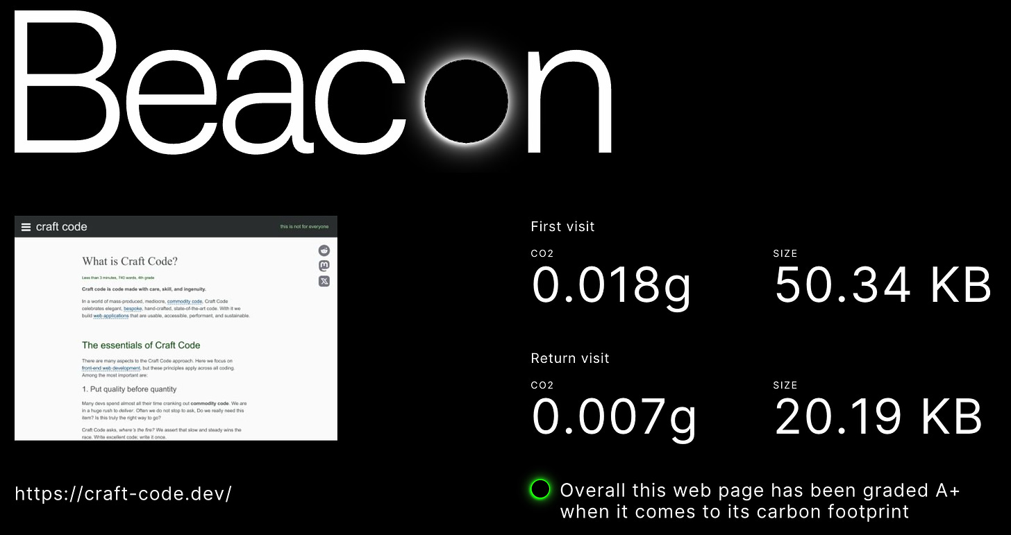 Beacon shows 0.018g carbon on first visit, 0.007g on repeat visit, grade A+.