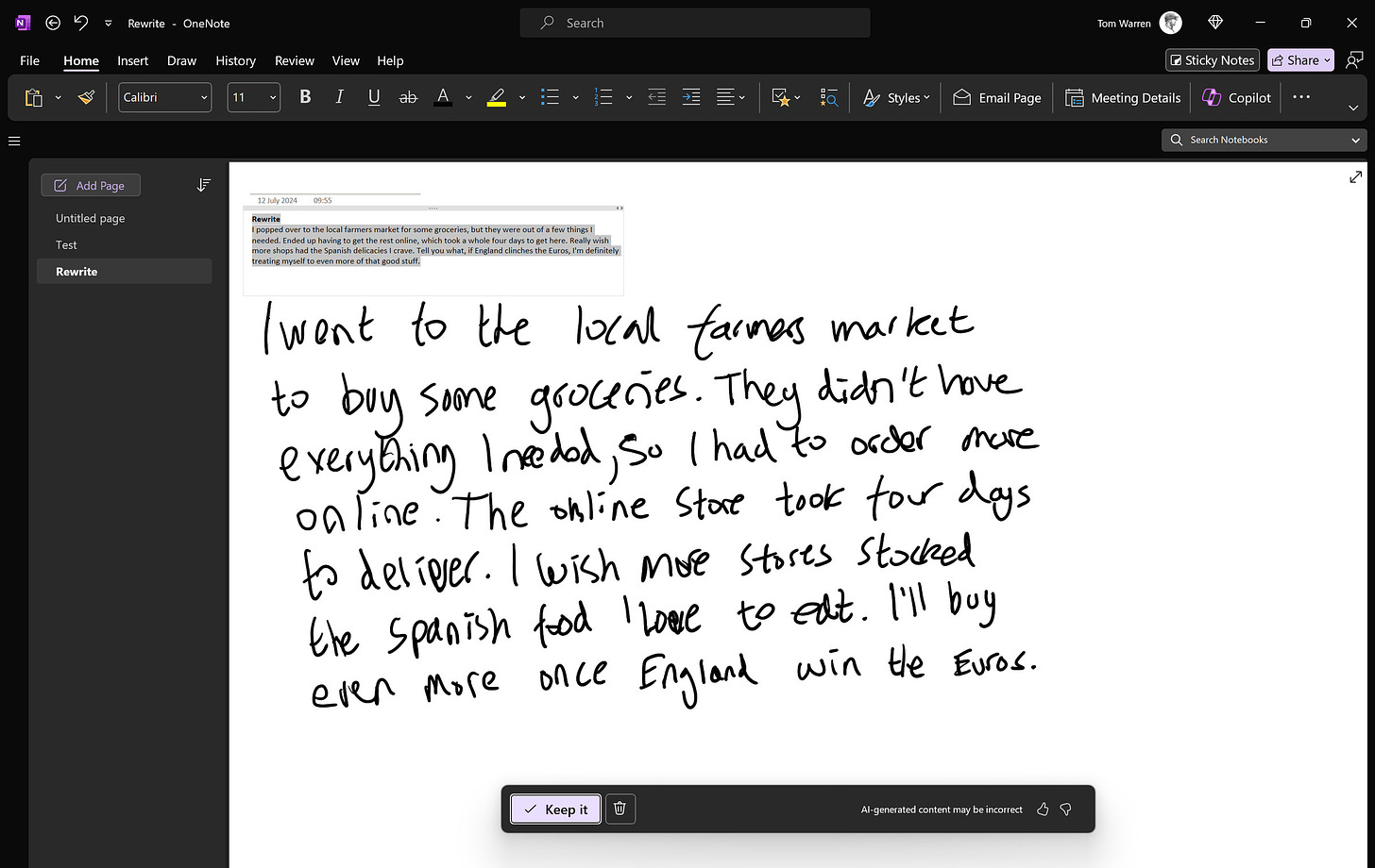 Copilot can quickly convert your handwritten notes into easier to read text.