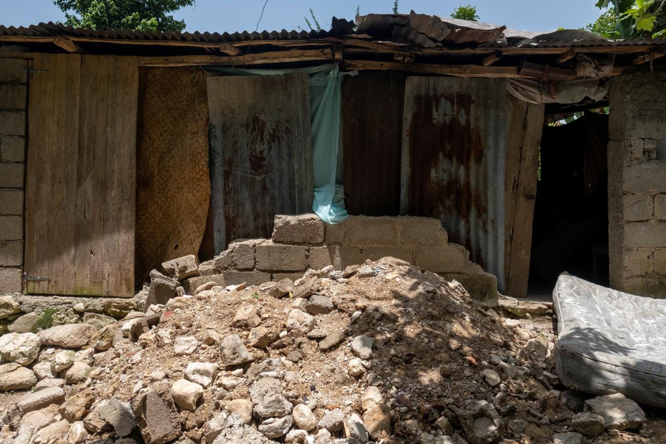 Damage to a house caused by the 7.2 magnitude quake are seen in the Camp Perrin neighborhood in, Les Cayes, Haiti August 22, 2021.
