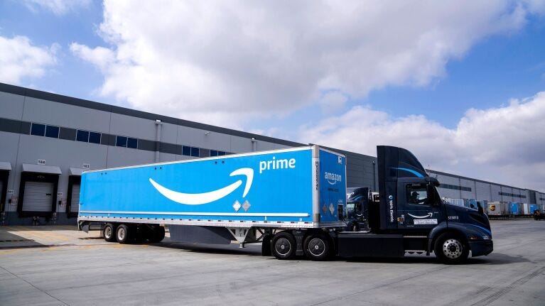 An image of Amazon's heavy-duty electric truck.