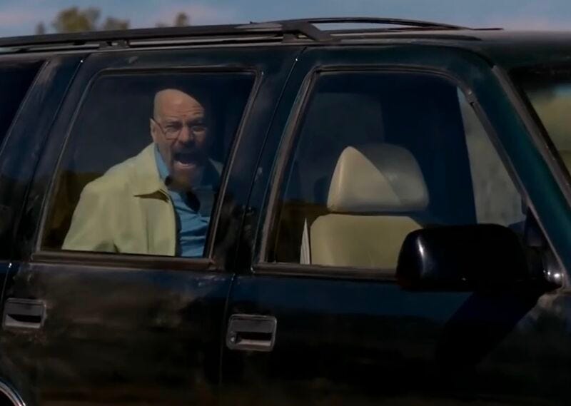Walt shouting from in his car