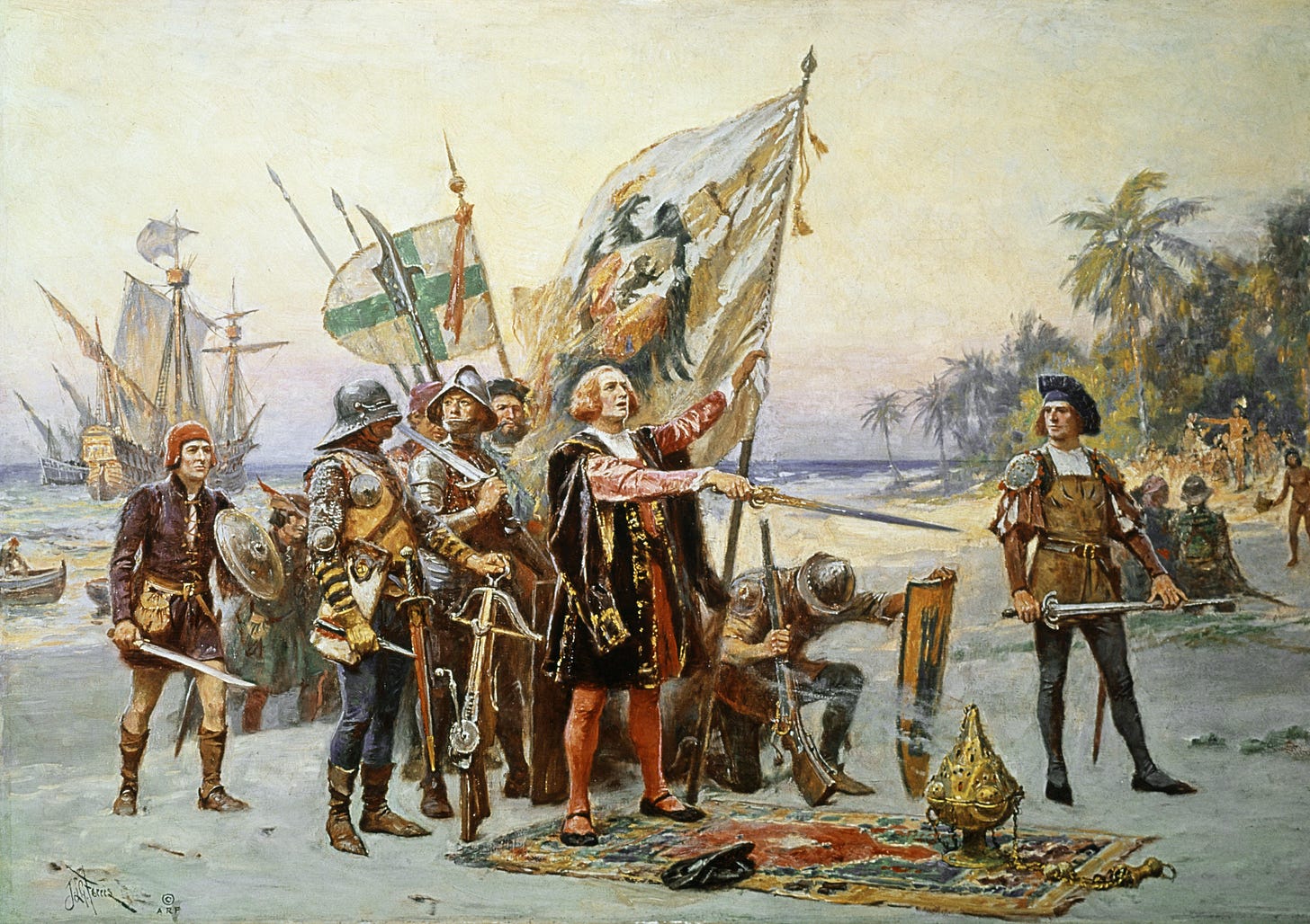 Christopher Columbus Landing at San Salvadore, 19th Century Painting | PBS  LearningMedia