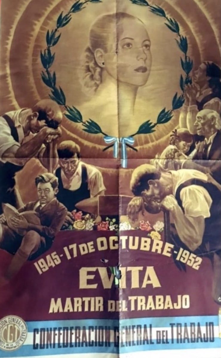 Grafica Peronista, gran afiche de la CGT por Evita en el año 1952. Este 7 de mayo se cumplió un nuevo aniversario del natalicio de Evita y aún hoy sigue siendo parte de la memoria histórica de gran parte del pueblo argentino 