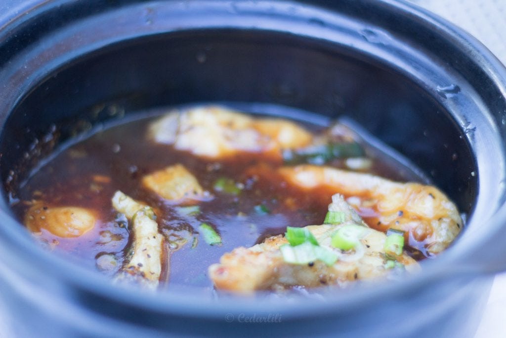 Linh's Bistro in Fairborn, OH is excellent for Vietnamese fare, and open on a Sunday unlike our favorite Korean place. This is Boneless Catfish in a Clay Pot (it wasn't boneless. It was delicious). 