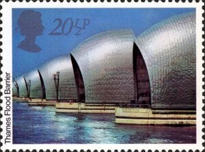 Stamp: Thames Flood Barrier (United Kingdom of Great Britain & Northern  Ireland(Europa (C.E.P.T.) 1983 - Great Achievements of Human Genius) Mi:GB  954,Sn:GB 1020,Yt:GB 1092,Sg:GB 1216,AFA:GB 1058,Un:GB 1092