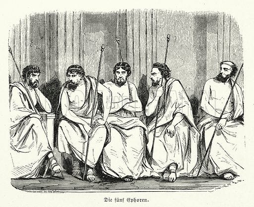 The five ephors, leaders of ancient Sparta stock image | Look and Learn