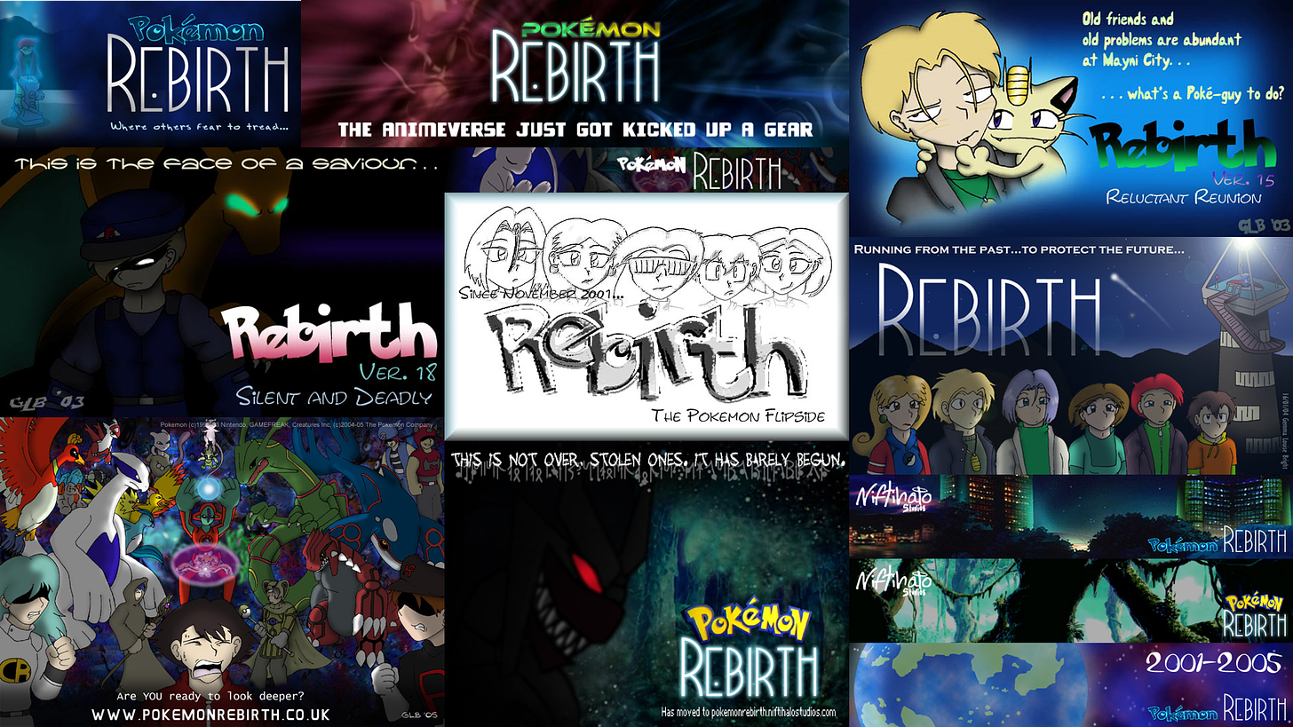 A selection of Pokémon Rebirth banners throughout its history