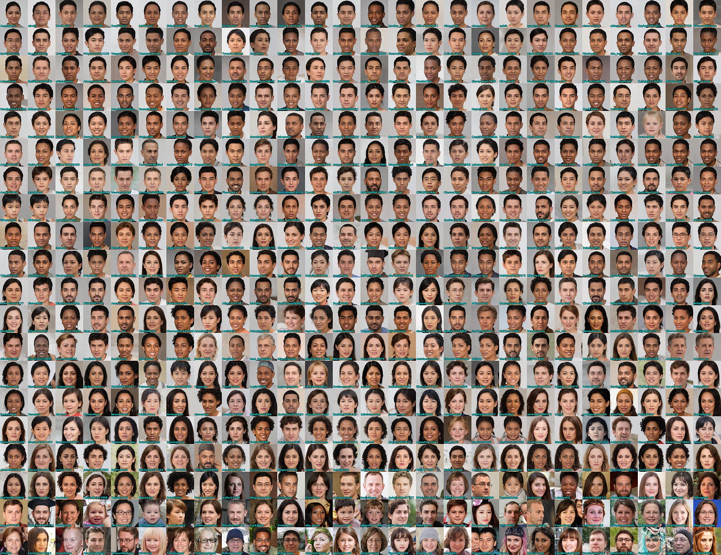 grid of the profile images of the 520 spam accounts with GAN-generated faces
