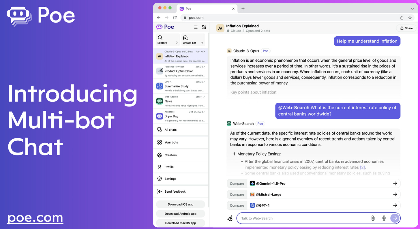 Poe multi-bot chat announcement screenshot