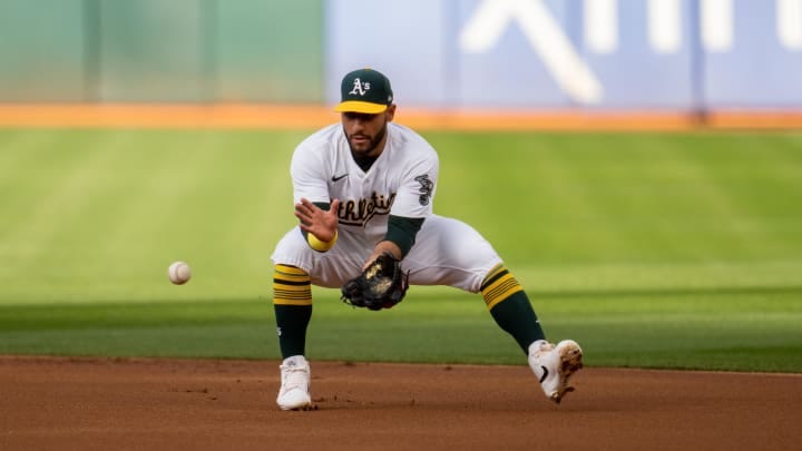 May 6, 2024; Oakland, California, USA; Oakland Athletics second baseman Abraham Toro (31) fields a