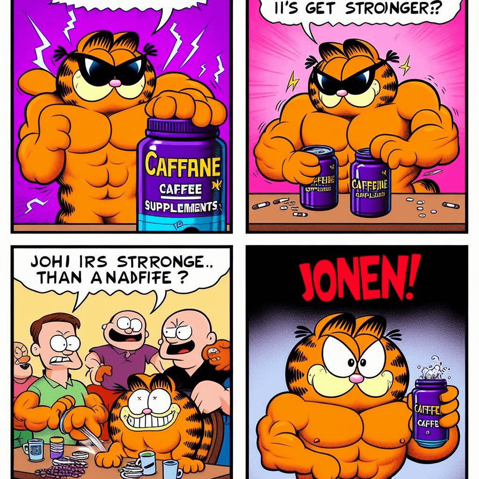 r/weirddalle - Garfield discovers caffeine supplements