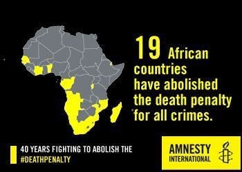 The image shows a map of 19 African countries which have abolished the death penalty