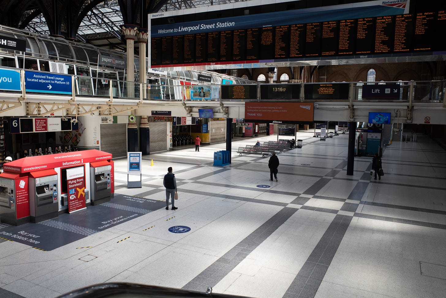 Liverpool Street station in London, empty during the COVID pandemic.