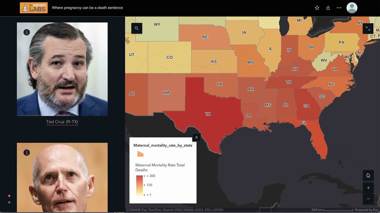 Maternal mortality rate by state and the MAGA Senators who banned abortions