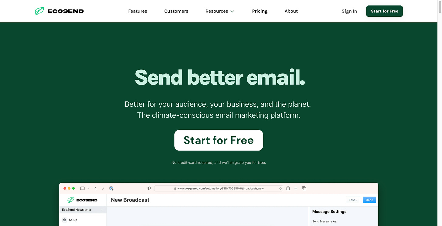 a screenshot of the email marketing tool EcoSend