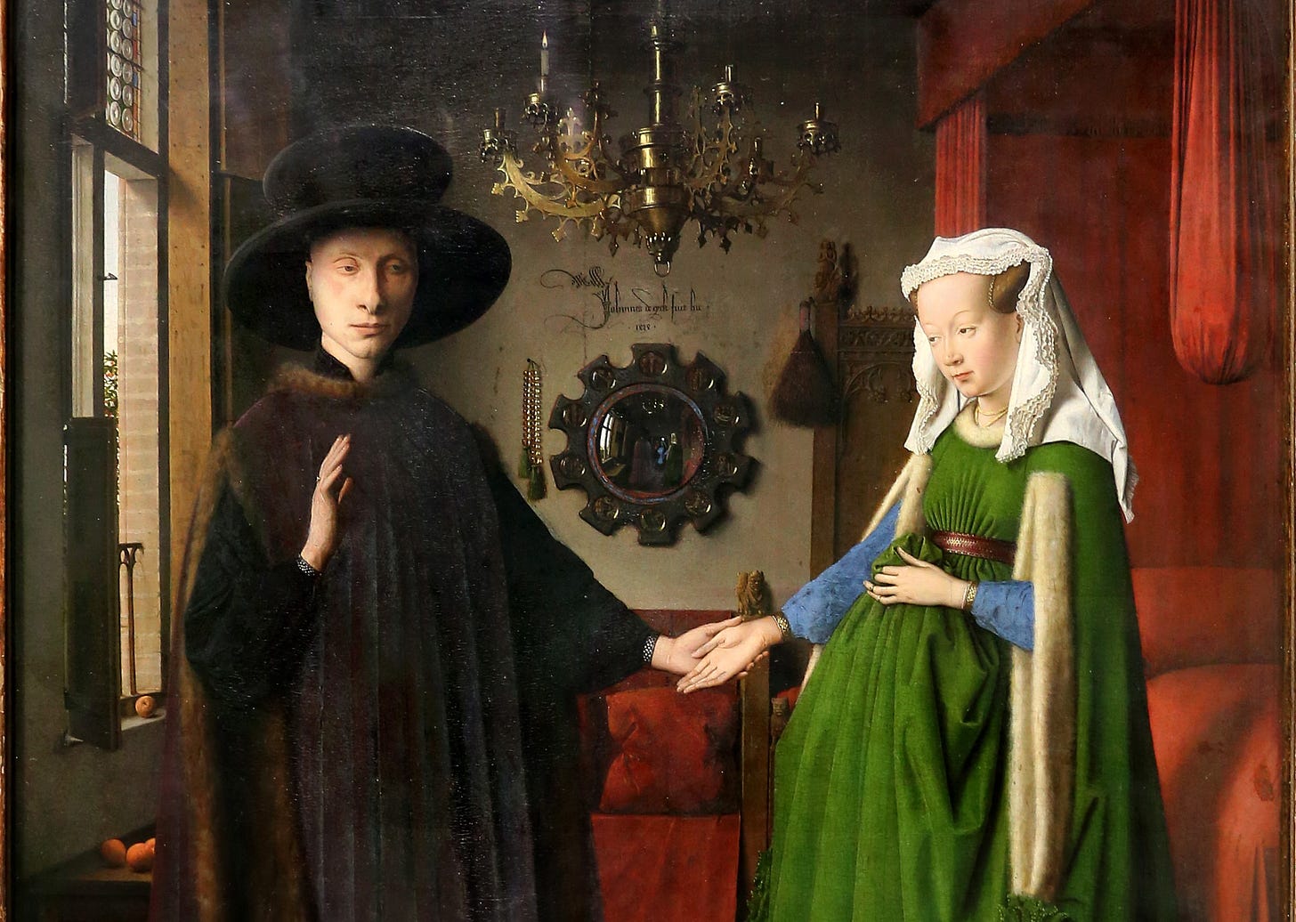 Fifteenth-century artist Jan van Eyck couldn’t resist sneaking himself into his famous Arnolfini Portrait. In a not-so-secret act of self-promotion, van Eyck wrote “Jan van Eyck was here 1434” on the wall in Latin behind the two figures. But far less noticeable are the other two figures in this painting. If you take a close look at the mirror on the wall, you’ll be able to spot two people who appear to be standing about where the “viewer” of this scene would be. It is widely believed that the one with his hand raised is supposed to be van Eyck.