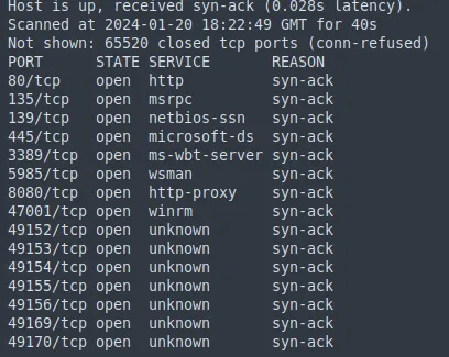 Output from an all ports scan from nmap.