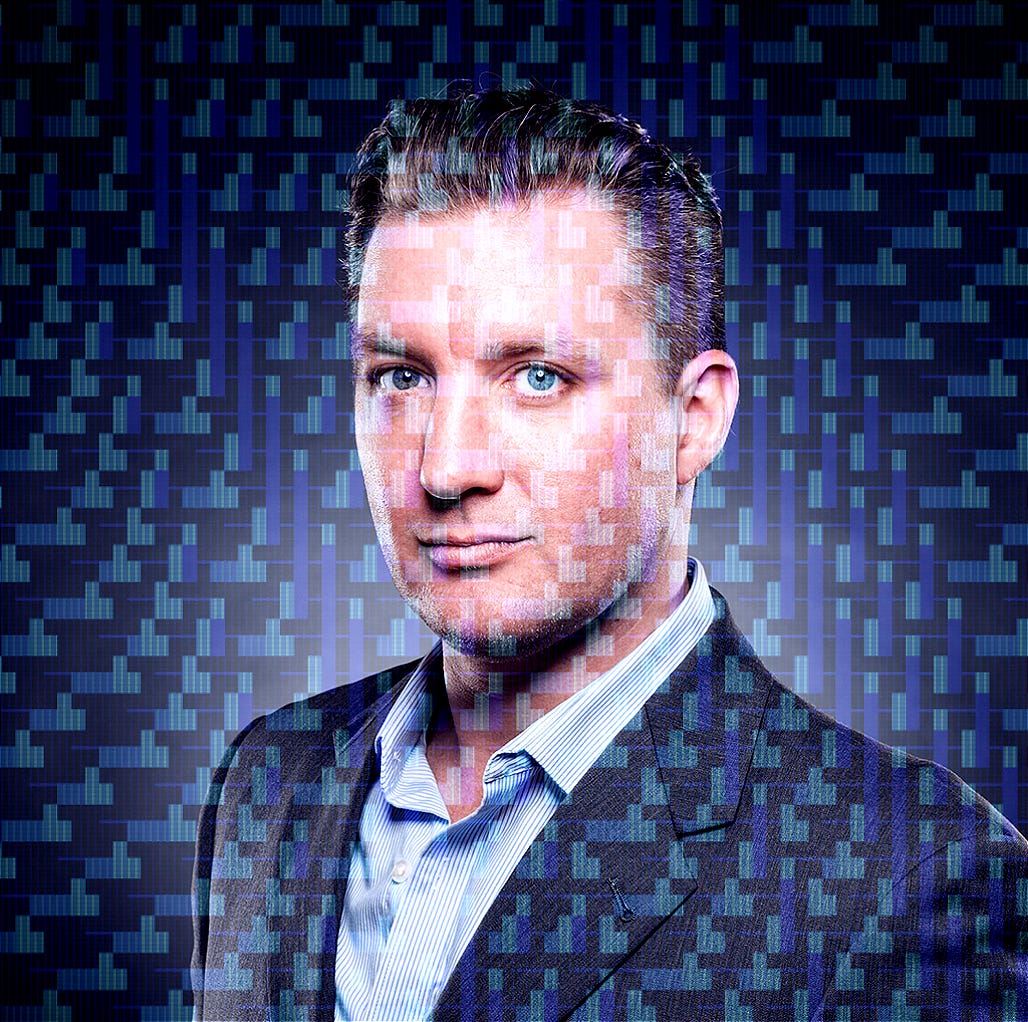 Headshot of Craig Phares with generative art overlaying photo.