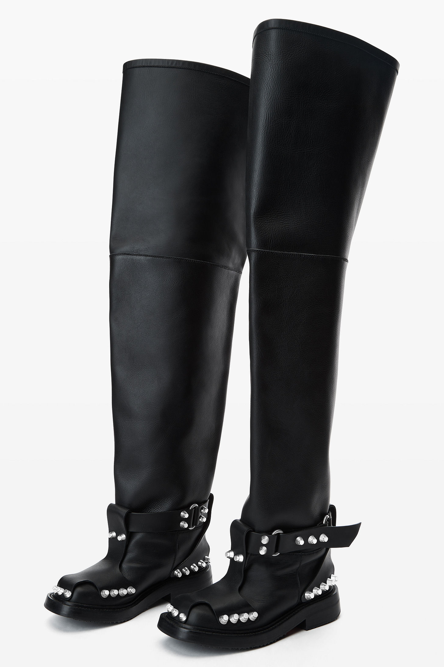 Alexander Wang black dixon buckle thigh-high boot in leather