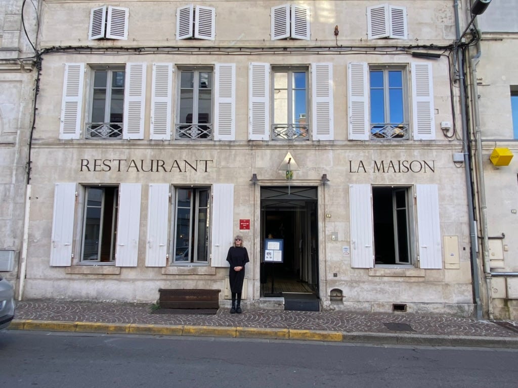 Suzy Starlite stood outside La Maison restaurant, Cognac