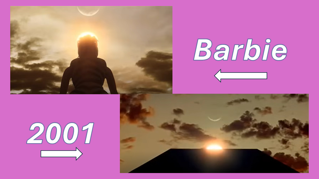 Barbie starts off with a homage to 2001: A Space Odyssey. Opening scenes from both movies showing Barbie and then the Black Rock under the Sun and the Moon.