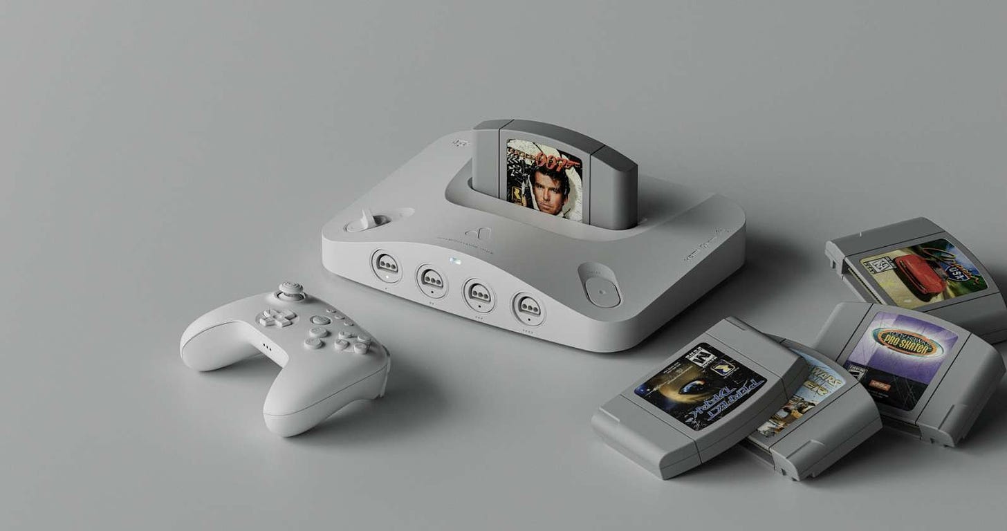 Analogue 3D in white with N64 games