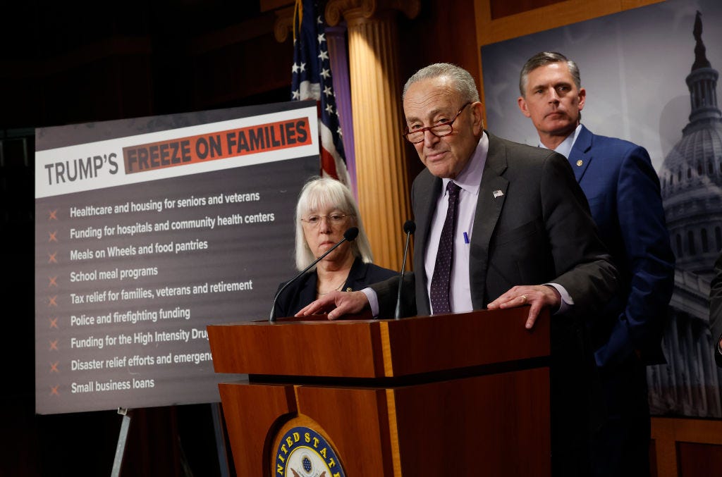 Senate minority leader Chuck Schumer, speaking on the impact of the Trump administration's second coup 