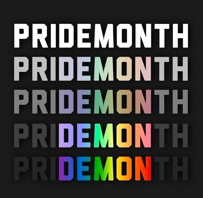 Pride Month repeated over and over again. As it continues, a rainbow appears highlighting DEMON in priDEMONth