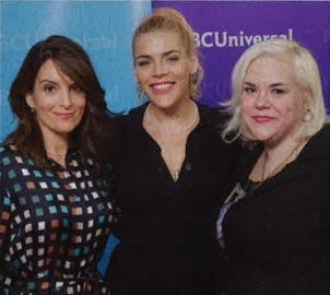 Tina Fey, Busy Philipps and Caissie St.Onge at a press event for Busy Tonight