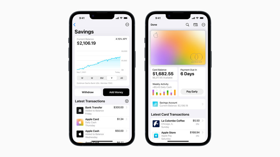Savings account overview in the Wallet app on iPhone 14.