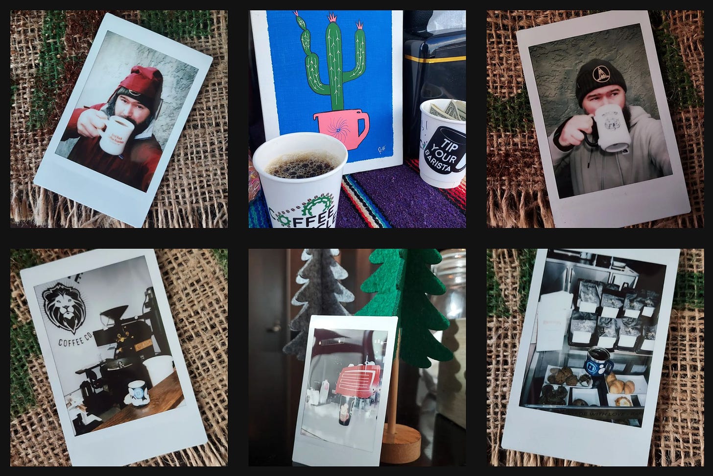 A collage of Instagram photos of coffee mug instant photos.