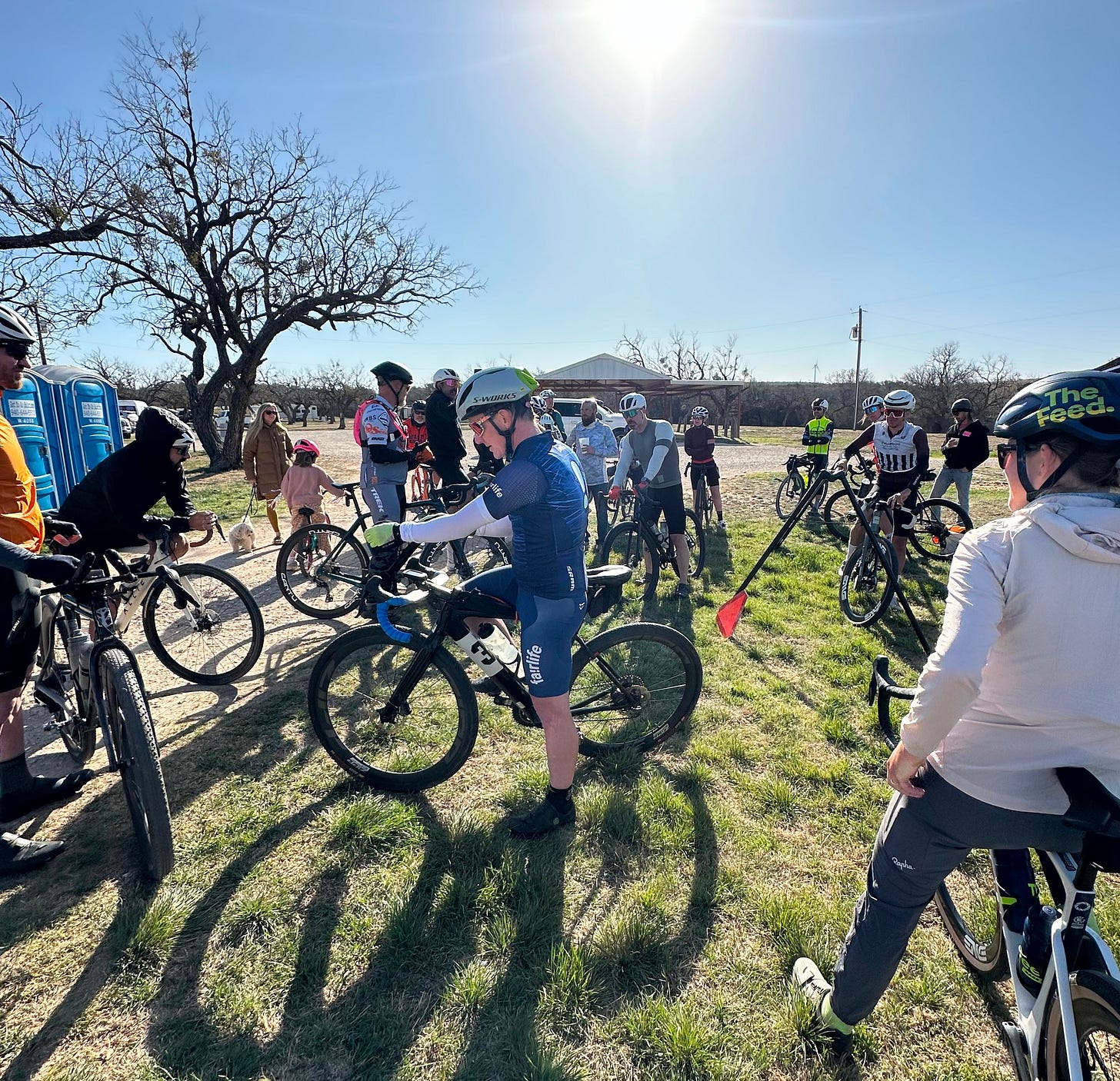 group pre-ride at a bike race