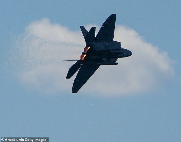 The odd pic shows a seemingly circular white object that had been shot down by a US Air Force F-22 Raptor stealth fighter in a joint mission with the Canadian Armed Forces. Above, another USAF F-22 Raptor during an air show over Toronto, Canada on August 31, 2024