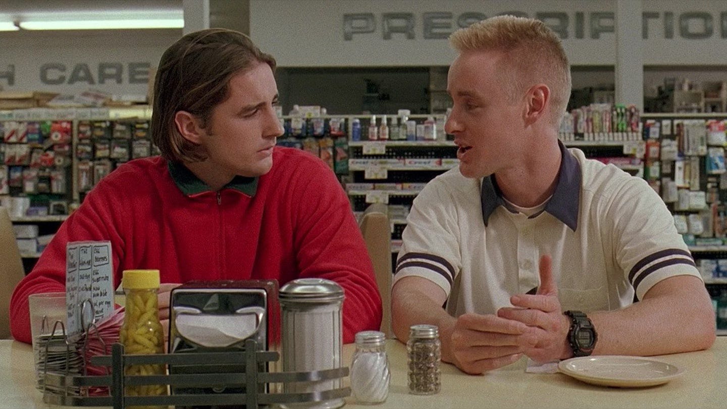 Bottle Rocket Still: Dignan and Anthony sit at the drug store lunch counter and talk.