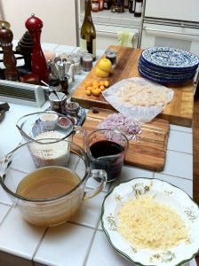 Preparation, red wine risotto.