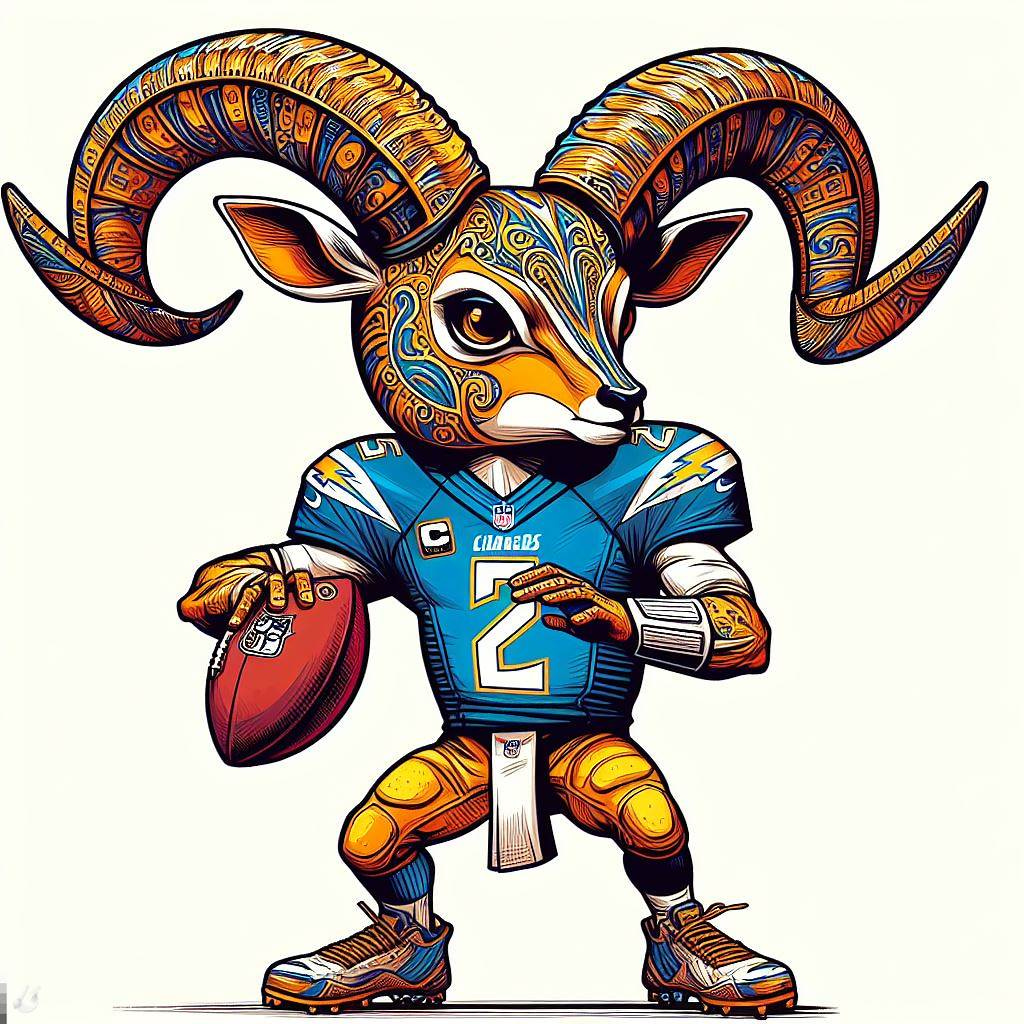 draw a LA chargers, NFL quarterback wearing number two. make him a cartoon antelope. in Viennese secession style, gilded, chromatic, whimsical,