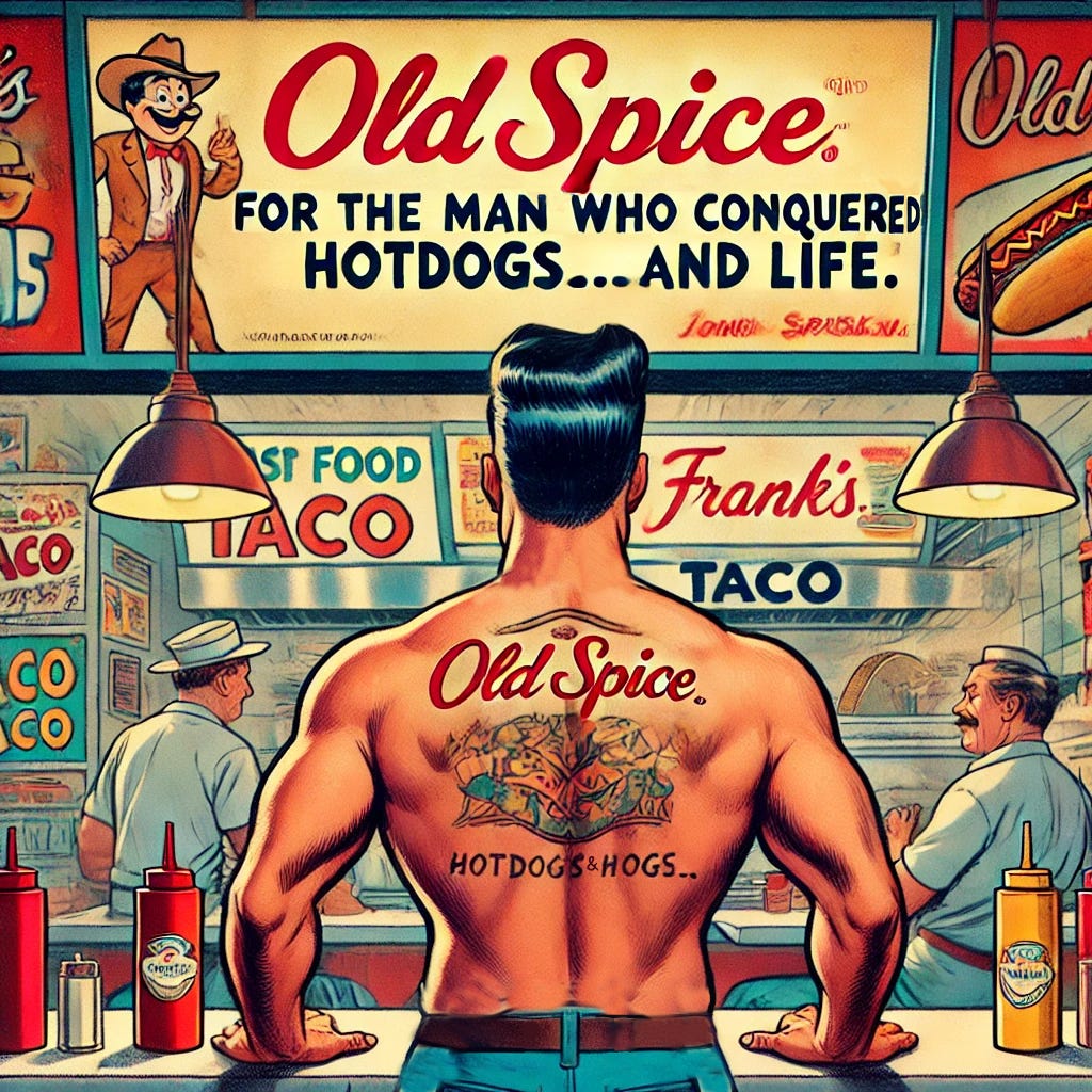 A man with an Old Spice tattoo on his back