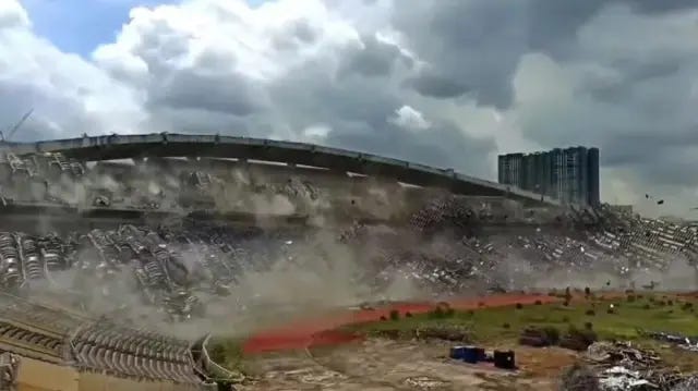 The historic Shah Alam Stadium in Malaysia was demolished in seconds.