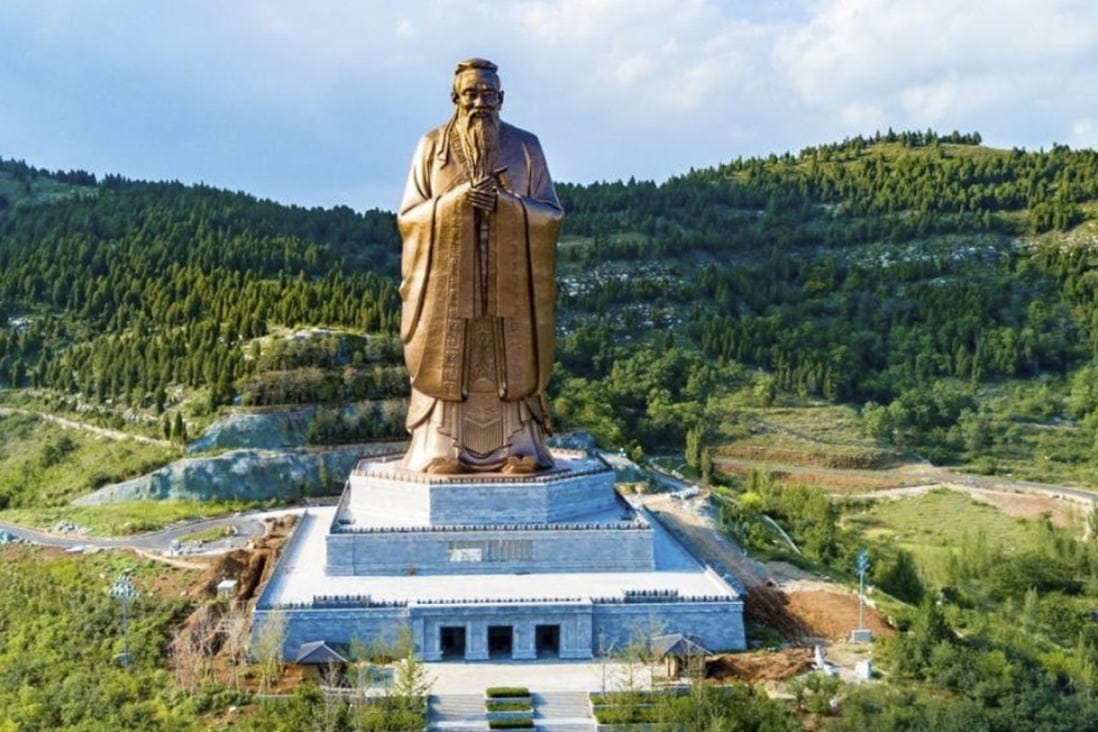 The world’s tallest Confucius statue will be formally launched on Monday in Qufu, east China’s Shandong province. Photo: Xinhua