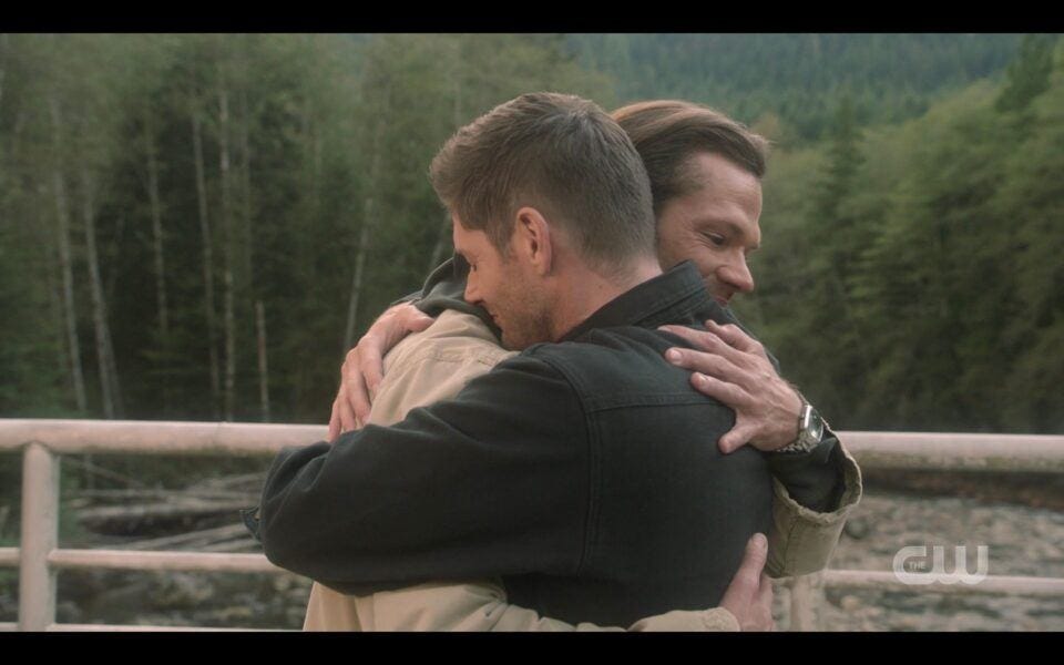 Jensen Ackles Jared Padalecki embracing tight bulges SPN finale