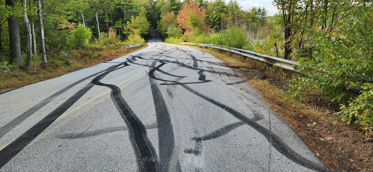 Tire marks on the roadway