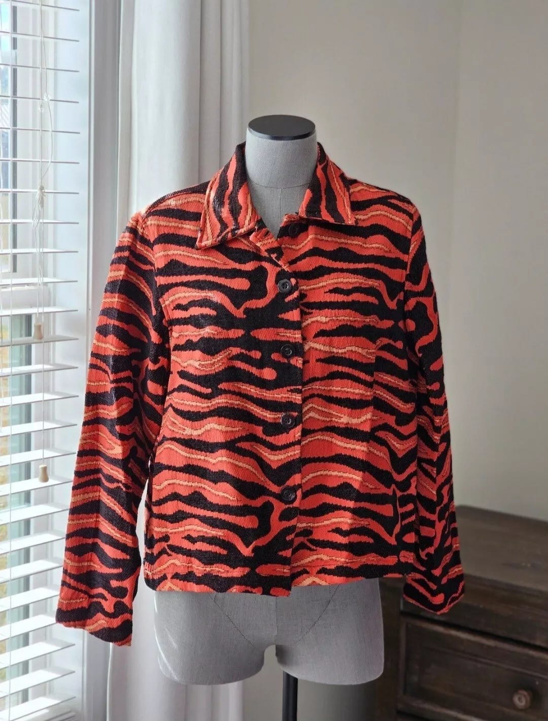 New Directions Vintage Blazer Jacket Animal Print Orange Zebra Womens SizeMedium - Picture 1 of 3