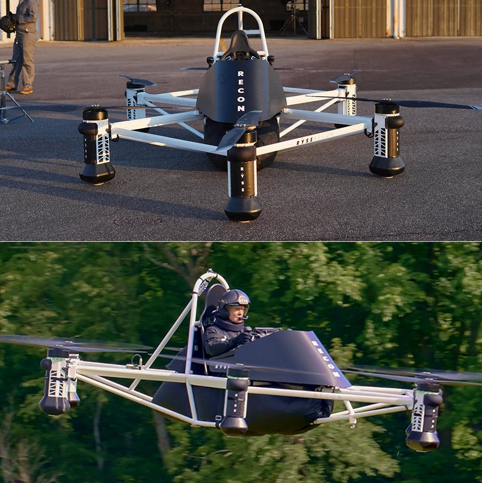 RYSE Recon Personal Electric Vertical Takeoff and Landing Aircraft  Completes First Manned Flight - TechEBlog