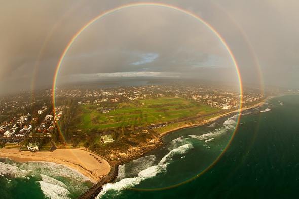 Circular rainbow: Rare optic effect seen from the air.