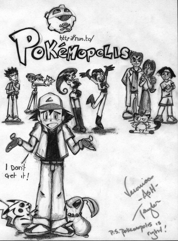 Pokemopolis fanart, signed by Veronica Taylor, the original voice of Ash Ketchum in the English adapted Pokémon anime