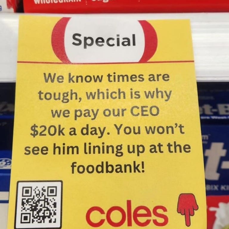 Another takes a shot at the salary of the Coles executive branch. Picture: Instagram