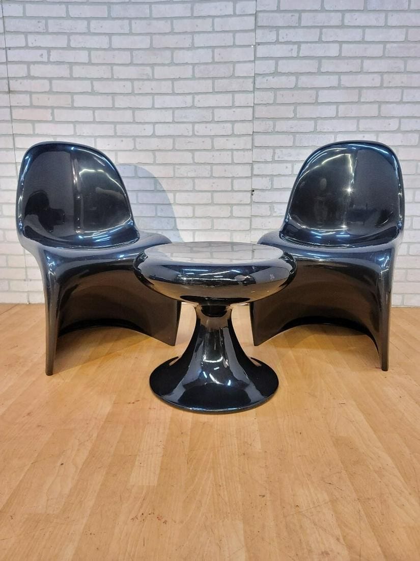 Mid Century Modern Black Verner Panton S Chairs and Stool - 3 Piece Set