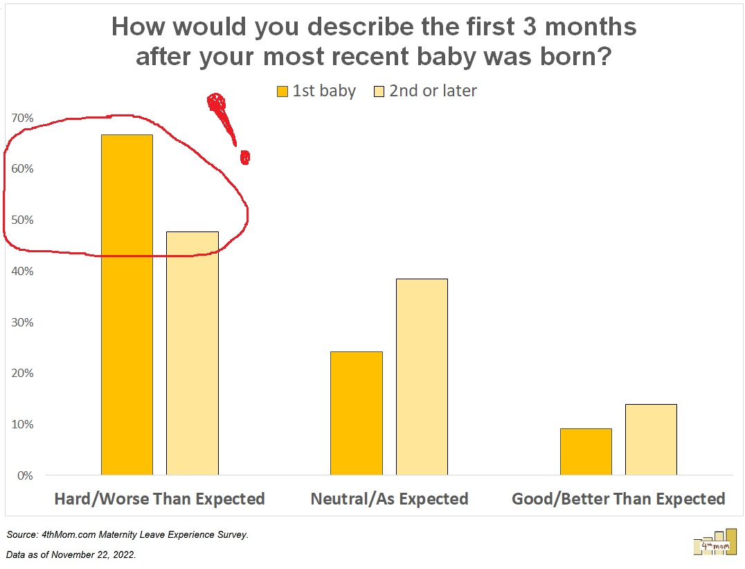 4thmom.com maternity leave experience survey data on how the first three months after the baby was born felt